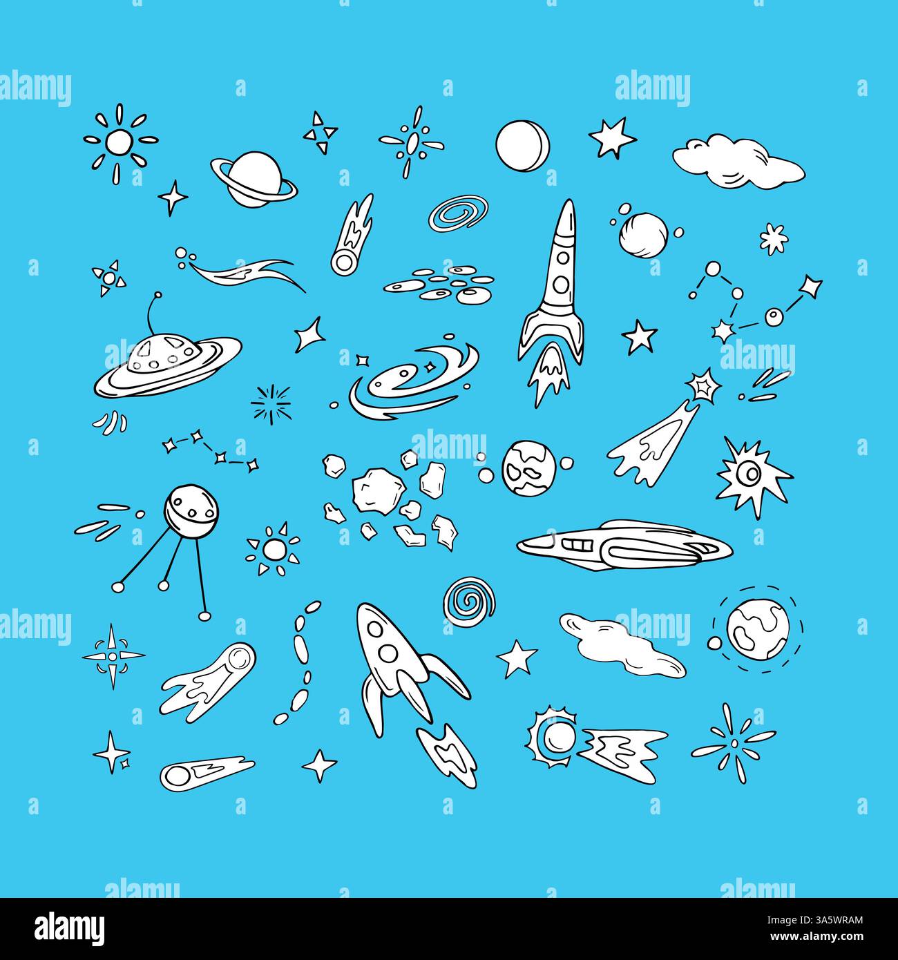 Spazio per bambini, scarabocchi bianchi e neri Illustrazione Vettoriale