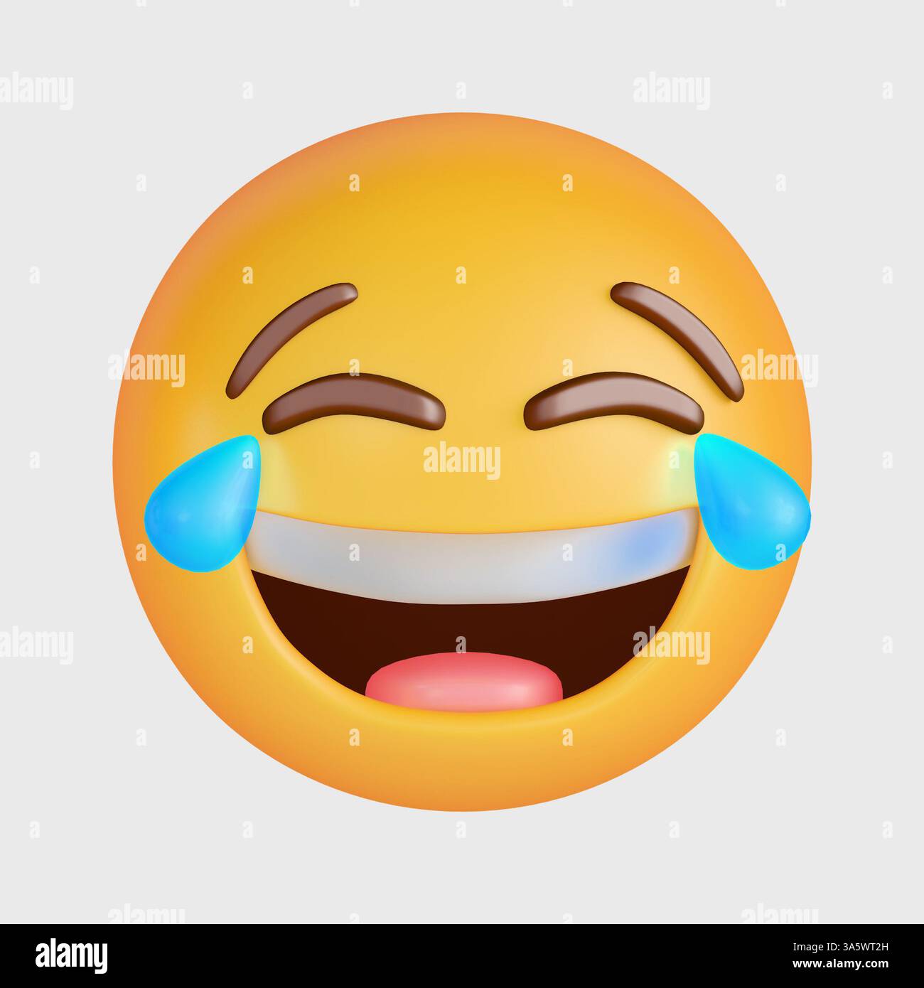 Emoji giallo ridendo con lacrime che gli scorrono sul viso, trasmettendo felicità e divertimento travolgenti Foto Stock