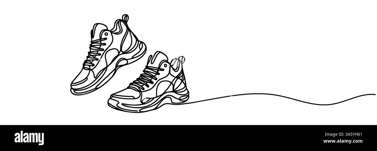 Scarpe sportive da ginnastica con disegno continuo su una linea. Illustrazione vettoriale isolata. Illustrazione Vettoriale