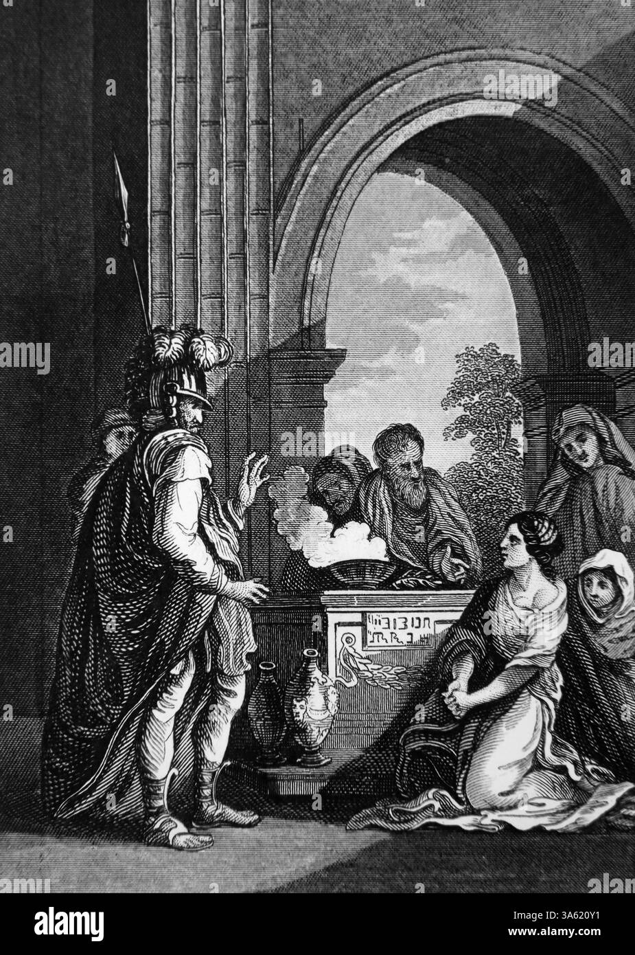 Lutto delle Figlie d'Israele - le Figlie d'Israele lamentano la figlia di Iefthah (giudice) incisione d'acciaio di Alexander Fletcher intorno al 1860 Foto Stock