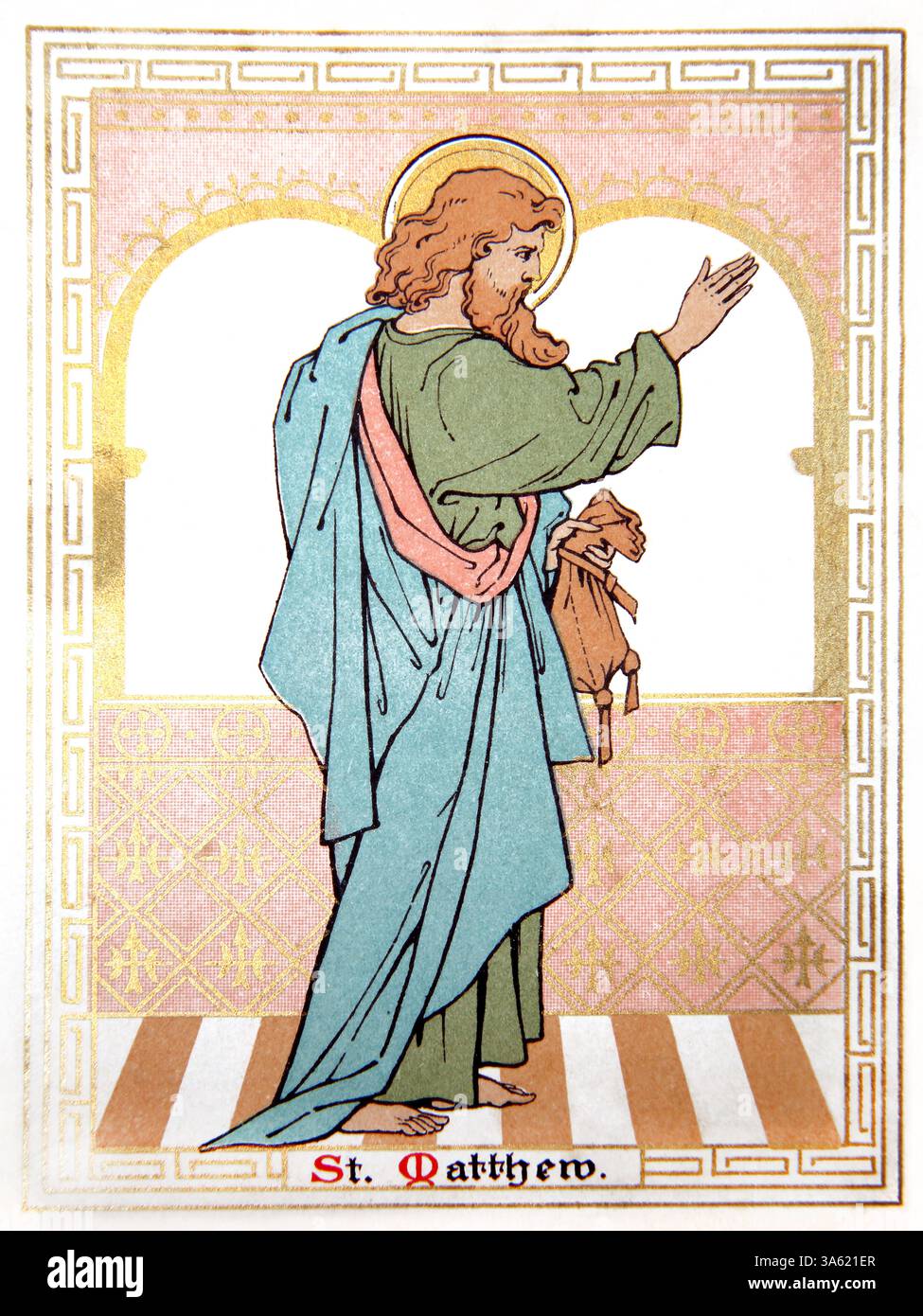 Illustrazione di San Matteo da Antico Libro 1911 Santi lettere rosse Foto Stock