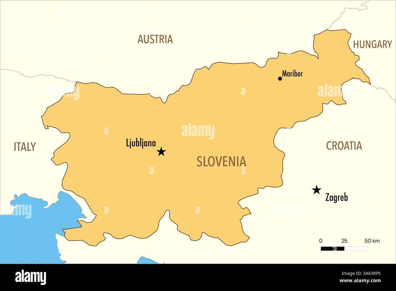 Mappa della Slovenia con le principali città Foto Stock