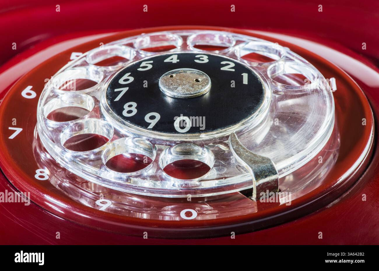 Close up vintage telefono rosso cifre Foto Stock