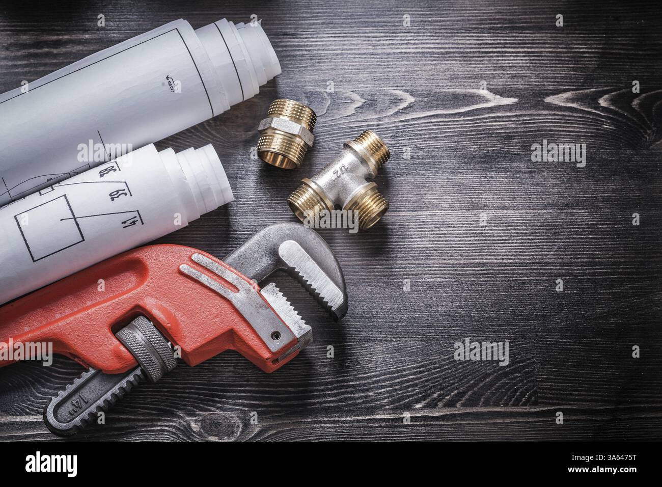 Giratubi per tubazioni in rame, disegni di costruzione arrotolati Foto Stock