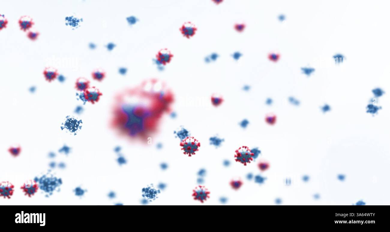 Particelle astratte di virus che fluttuano nell'aria, rappresentano il concetto di salute globale Foto Stock