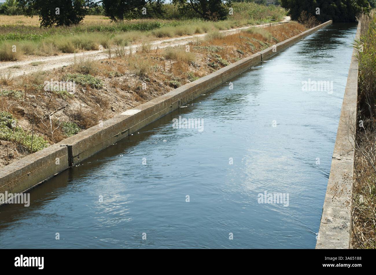 Canale di irrigazione nel campo Foto Stock