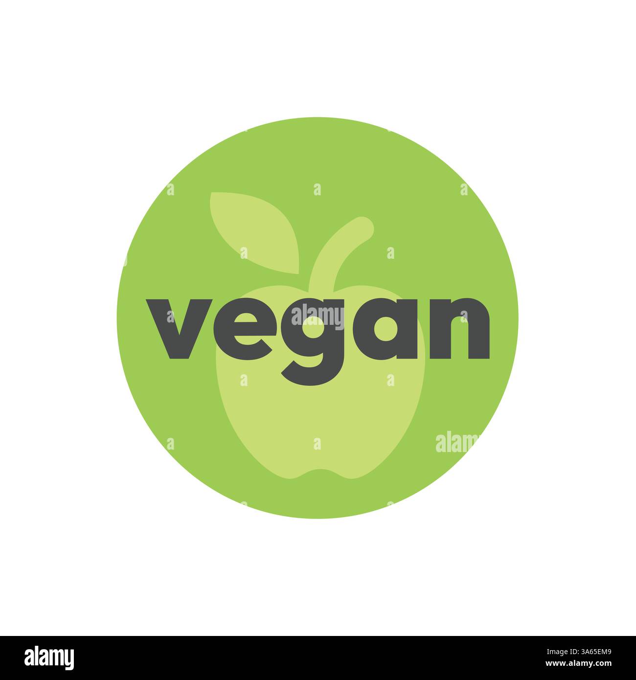 Etichetta vegana con mela. Adesivo vettoriale per alimenti vegani. Illustrazione Vettoriale
