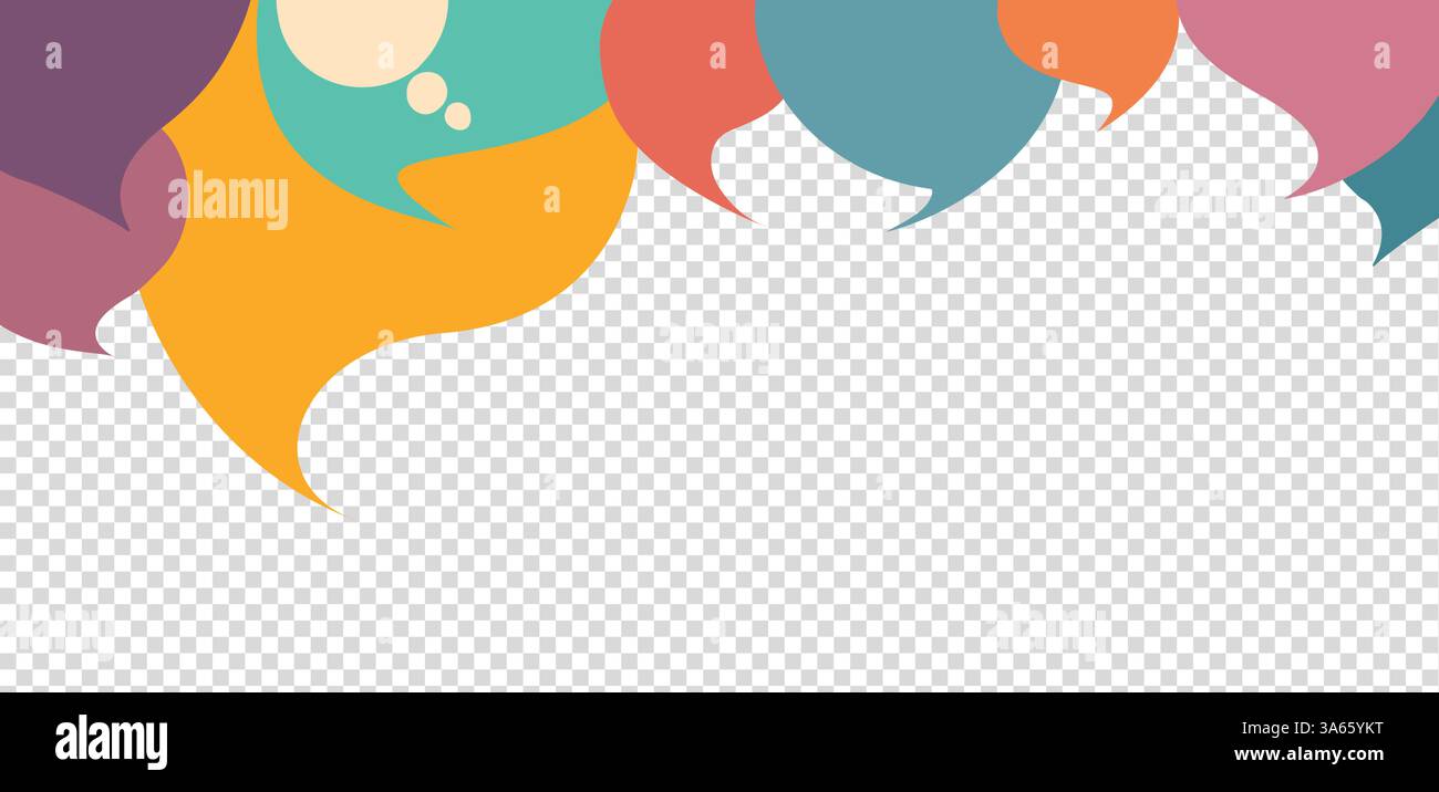 Bolla colorata su sfondo trasparente. Comunicazione e dialogo. Social network. Parla, discuti. Concetto di uguaglianza inclusione diversità Illustrazione Vettoriale