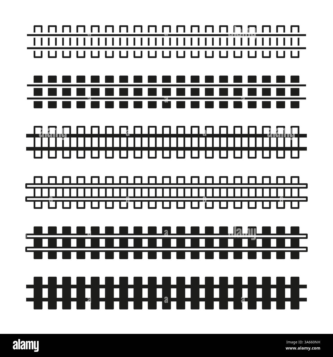 Tracciato ferroviario. Design lineare nero. Forme geometriche parallele. Dettagli isolati dal vettore. Illustrazione Vettoriale