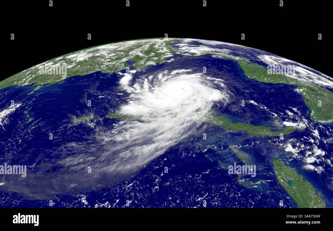 10 settembre 2004; Miami, FL, USA; L'URAGANO IVAN raggiunge lo status di Categoria 4 sulla scala dell'uragano Saffir-Simpson, che si estende appena a sud di Cuba e copre completamente la Giamaica. L'uragano Ivan si è abbattuto sulla Giamaica venerdì, minacciando un colpo diretto sulla sua capitale densamente popolata dopo aver devastato Grenada e aver ucciso almeno 33 persone. Foto Stock