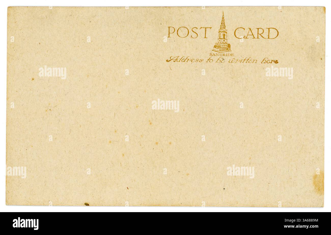 Retro dell'epoca della prima Guerra Mondiale non postato, non scritto, non divino, cartolina con bel design del campanile della chiesa e logo Sanbride. "Indirizzo da scrivere qui" (stampato da Hood & Co. Di Sanbride Press, Middlebrough, Cleveland, GB). Il campanile raffigurato era probabilmente quello dell'iconica St Bride's Church in Fleet St, Londra (progettata da Sir Christopher Wren) nel Regno Unito 1918 Foto Stock