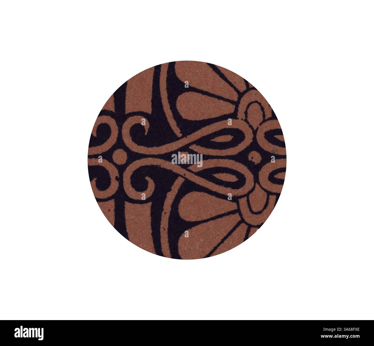 Un motivo ovale decorativo caratterizzato da intricati vortici e motivi floreali in tonalità contrastanti. Arte classica con un tocco moderno reinventata da Artotop, trasformata in ornamento greco e ornamento etrusco Foto Stock