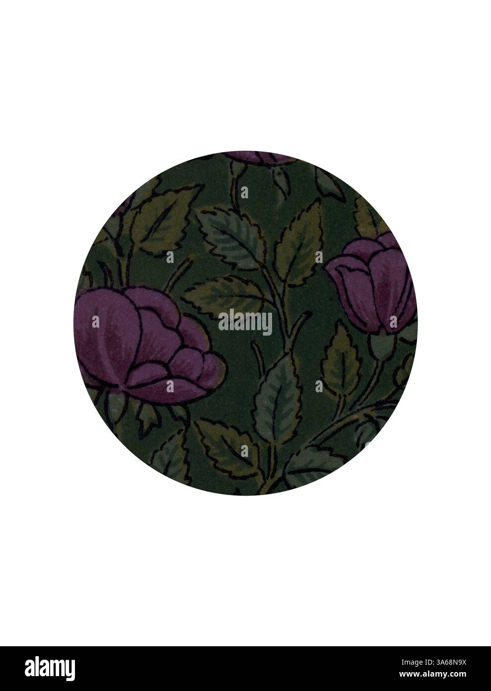 Uno sfondo verdeggiante presenta delicate rose viola e lussureggianti foglie verdi, creando un armonioso motivo floreale. Arte classica con un tocco moderno reinventata da Artotop, ha trasformato l'ornamento persiano Foto Stock