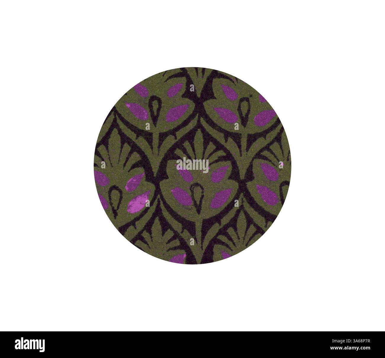 Un motivo circolare caratterizzato da intricati motivi floreali in verde intenso e viola vibrante, che sfoggiano un mix di motivi ispirati alla natura. Arte classica con un tocco moderno reinventata da Artotop, un ornamento indiano trasformato Foto Stock