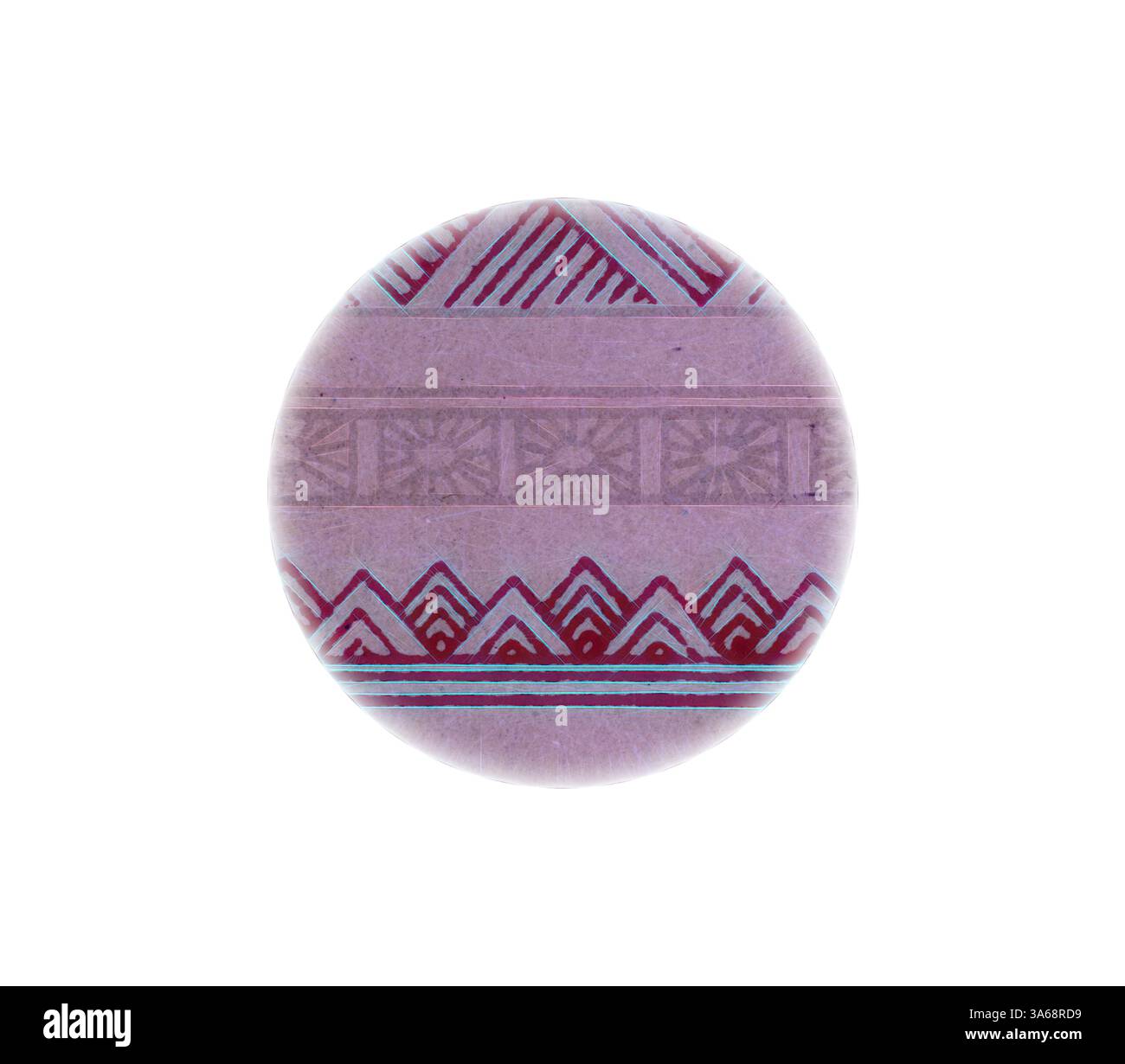 Una pietra ovale decorativa caratterizzata da intricati motivi geometrici e colori vivaci che creano un fascino visivo sorprendente. Arte classica con un tocco moderno reinventata da Artotop, trasformata in ornamento cinese Foto Stock