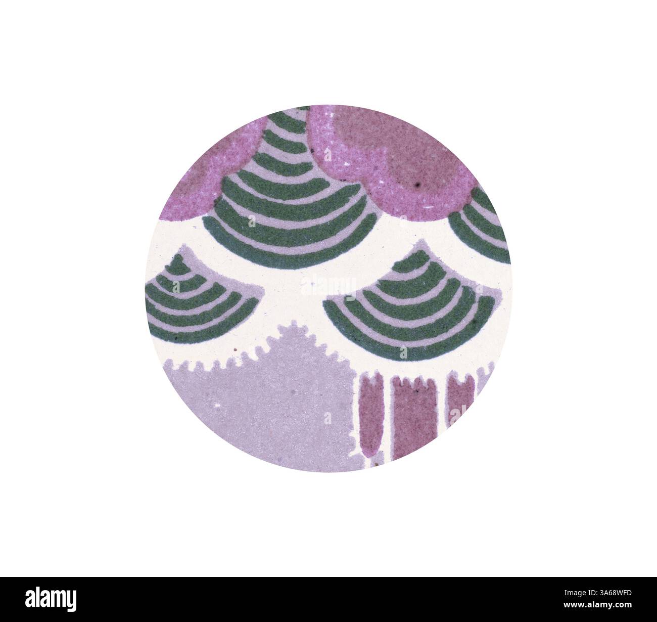 Un design astratto caratterizzato da forme a strati che ricordano alberi stilizzati, con varie sfumature di verde e viola che creano una composizione armoniosa e stravagante. Arte classica con un tocco moderno reinventata da Artotop, trasformata in ornamento cinese Foto Stock