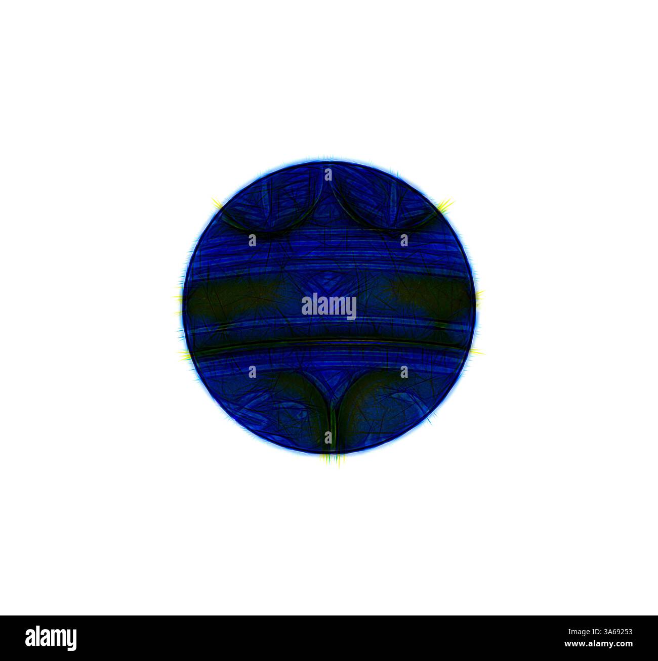 Una rappresentazione vibrante e astratta di un corpo celeste, caratterizzata da fantasie vorticose di blu profondo e sfumature di verde, che suggeriscono profondità e movimento. Arte classica con un tocco moderno reinventata da Artotop, trasformata in ornamento rinascimentale Foto Stock