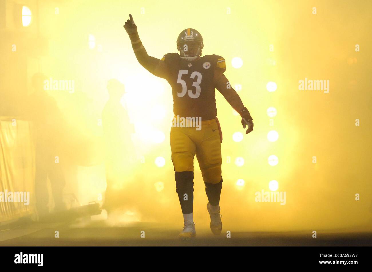 20 ottobre 2014: Maurkice Pouncey n. 53 durante la partita Pittsburgh Steelers vs Houston Texans a Pittsburgh, Pennsylvania. (Immagine di credito: © Jason Pohuski/Cal Sport Media/ZUMAPRESS.com) Foto Stock