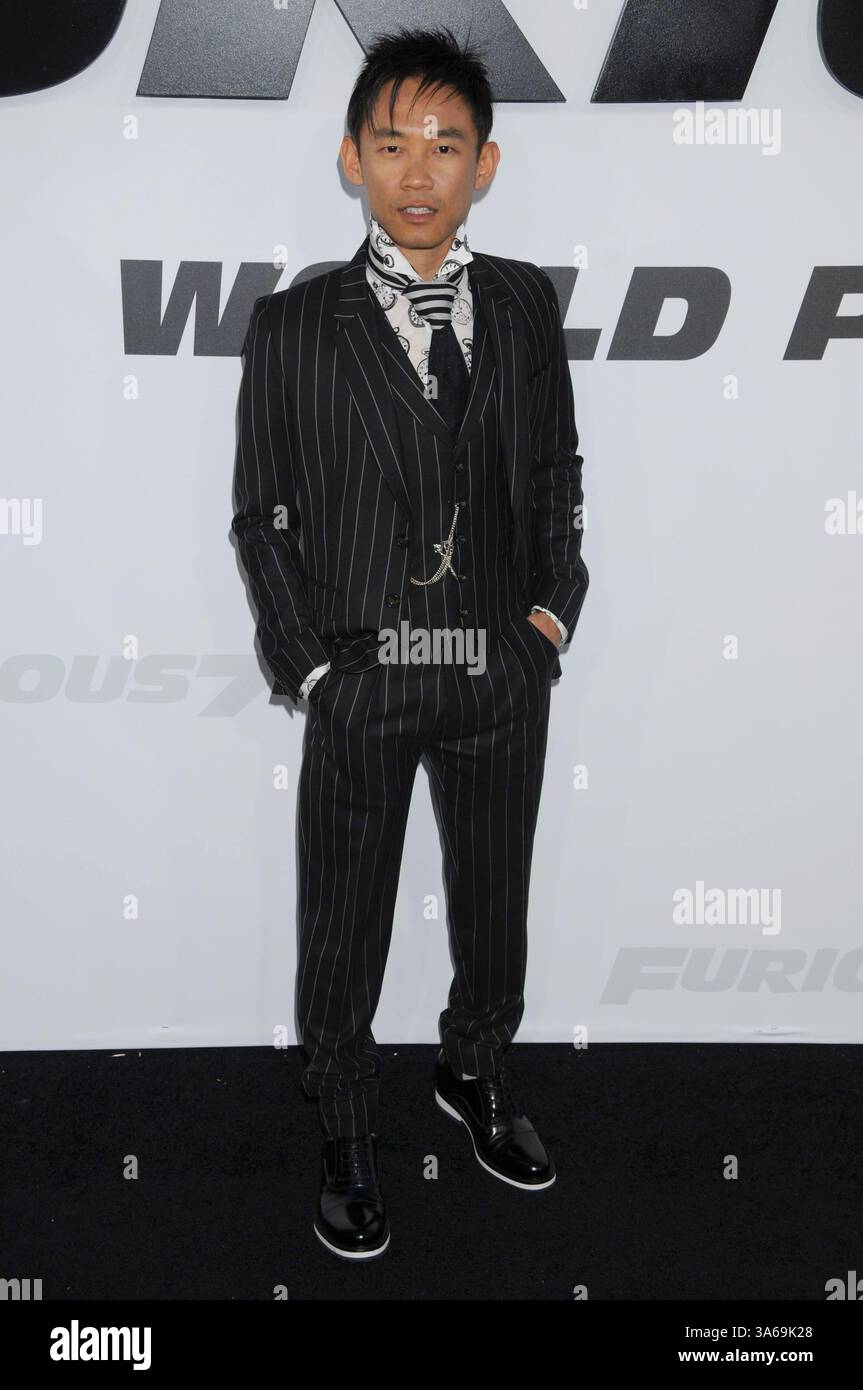 Regista James Wan alla Furious 7 Premiere tenutasi al TCL Chinese Imax Theater di Hollywood, CA Foto Stock