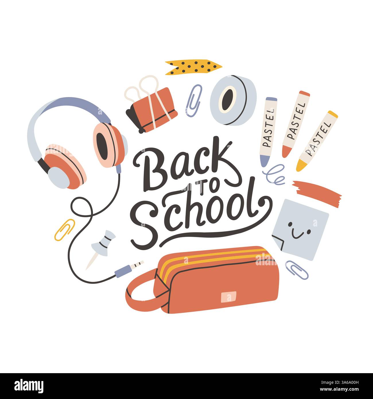 Etichetta di ritorno a scuola. Scheda poster per lo sfondo scolastico. Etichetta di vendita. Illustrazione vettoriale piatta. Badge disegnato a mano. Emblema tipografico Illustrazione Vettoriale