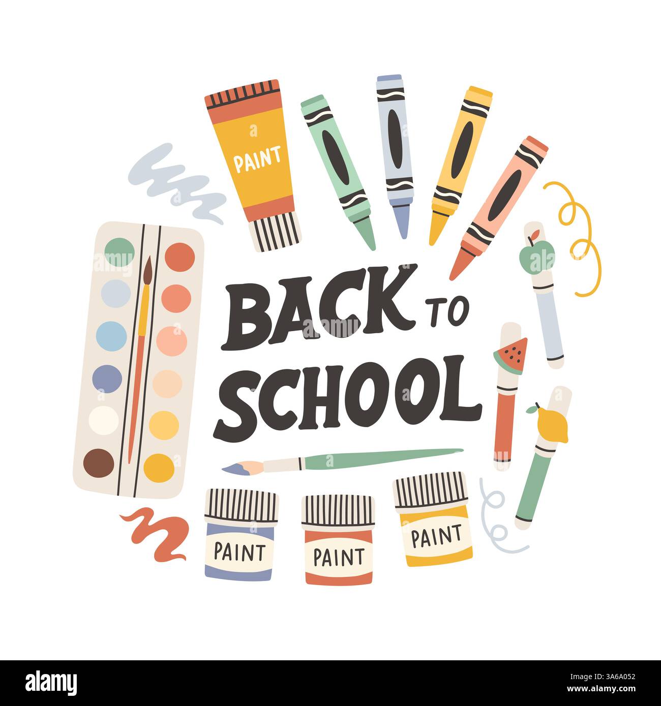 Etichetta di ritorno a scuola. Scheda poster per lo sfondo scolastico. Etichetta di vendita. Illustrazione vettoriale piatta. Badge disegnato a mano. Emblema tipografico Illustrazione Vettoriale