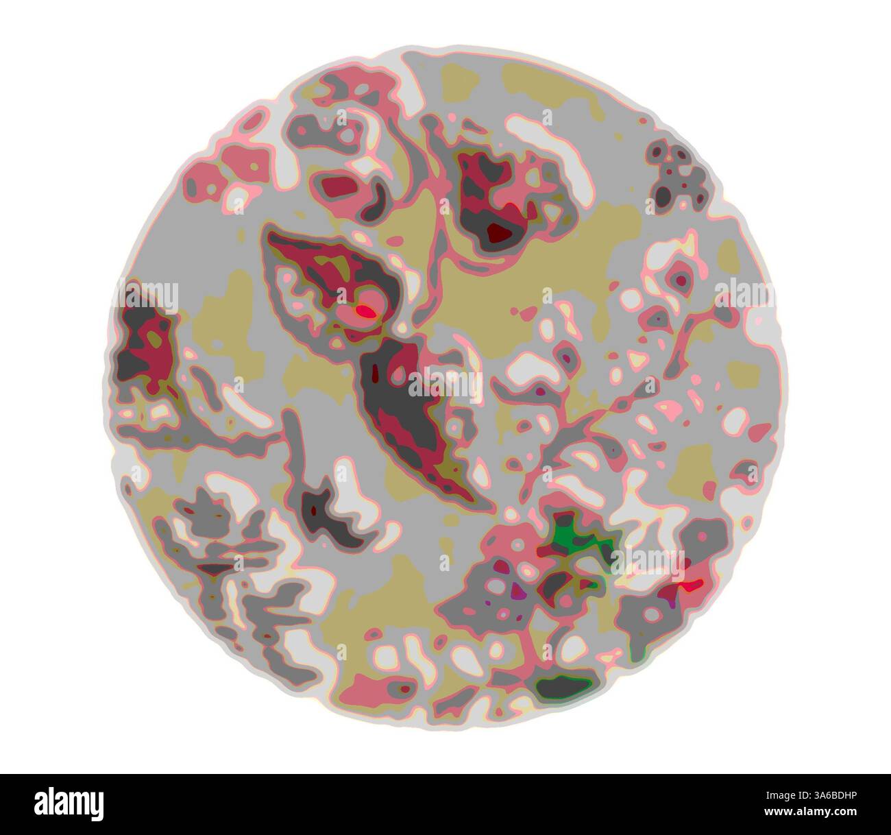 Una rappresentazione vibrante e astratta di un corpo celeste, caratterizzato da fantasie vorticose di vari colori e texture che ricordano paesaggi naturali. Arte classica con un tocco moderno reinventata da Artotop, tessuti francesi trasformati, prima metà del diciannovesimo secolo Foto Stock