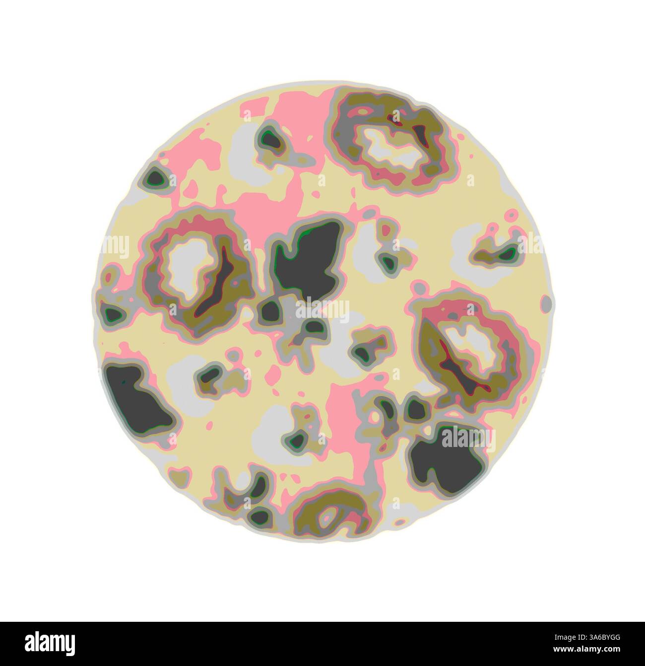 Un motivo astratto circolare caratterizzato da forme organiche e sottili variazioni di colore, che ricordano le texture naturali presenti in natura. Arte classica con un tocco moderno reinventata da Artotop, tessuti francesi trasformati, prima metà del diciannovesimo secolo Foto Stock