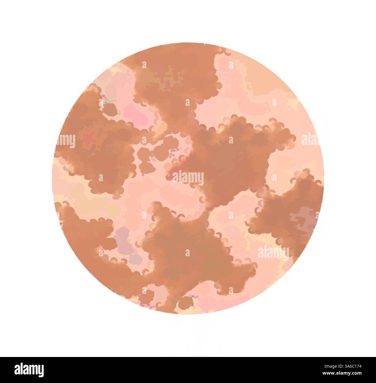 Un design circolare strutturato caratterizzato da forme morbide e organiche in toni caldi, che ricordano i motivi naturali che si trovano nella terra o nei paesaggi cosmici. Arte classica con un tocco moderno reinventata da Artotop, tessuti francesi trasformati, prima metà del diciannovesimo secolo Foto Stock