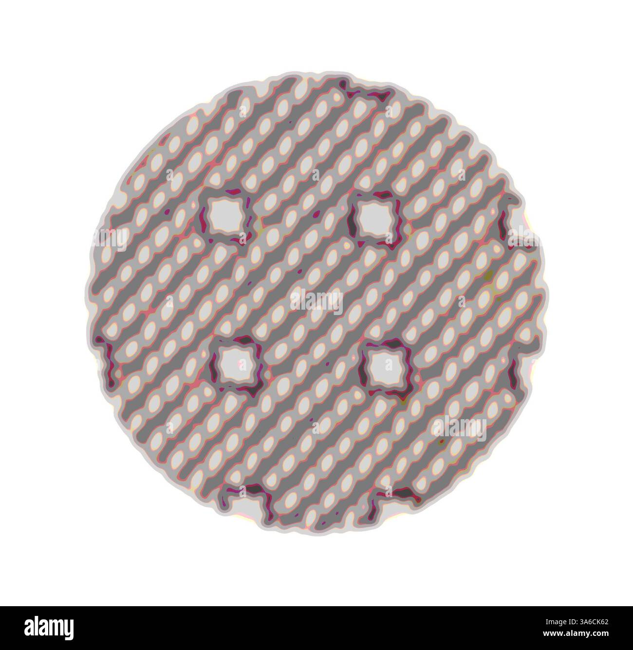 Un motivo circolare caratterizzato da una superficie ruvida con una serie di linee parallele e rientranze circolari, creando un design visivamente accattivante. Arte classica con un tocco moderno reinventata da Artotop, tessuti francesi trasformati, prima metà del diciannovesimo secolo Foto Stock