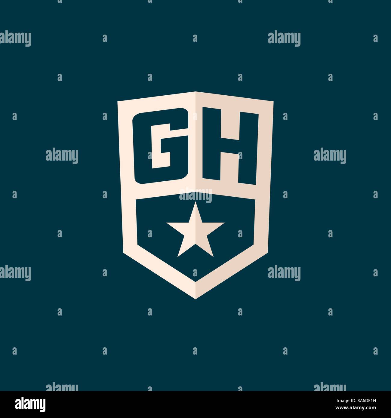 Simbolo iniziale dello scudo a stella con logo GH con semplice grafica vettoriale Illustrazione Vettoriale