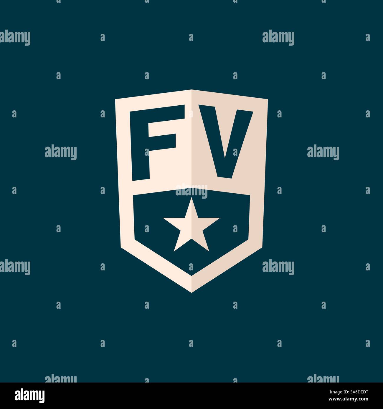 Logo FV iniziale simbolo di scudo a stella con semplice grafica vettoriale Illustrazione Vettoriale