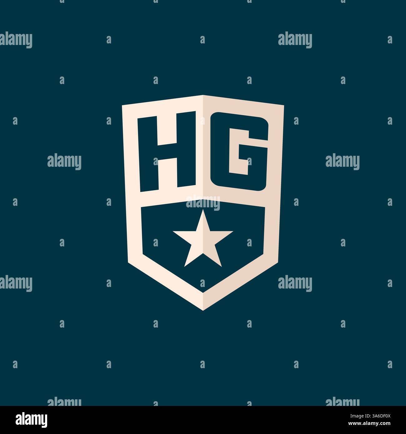 Simbolo iniziale dello scudo a stella con logo HG con semplice grafica vettoriale Illustrazione Vettoriale