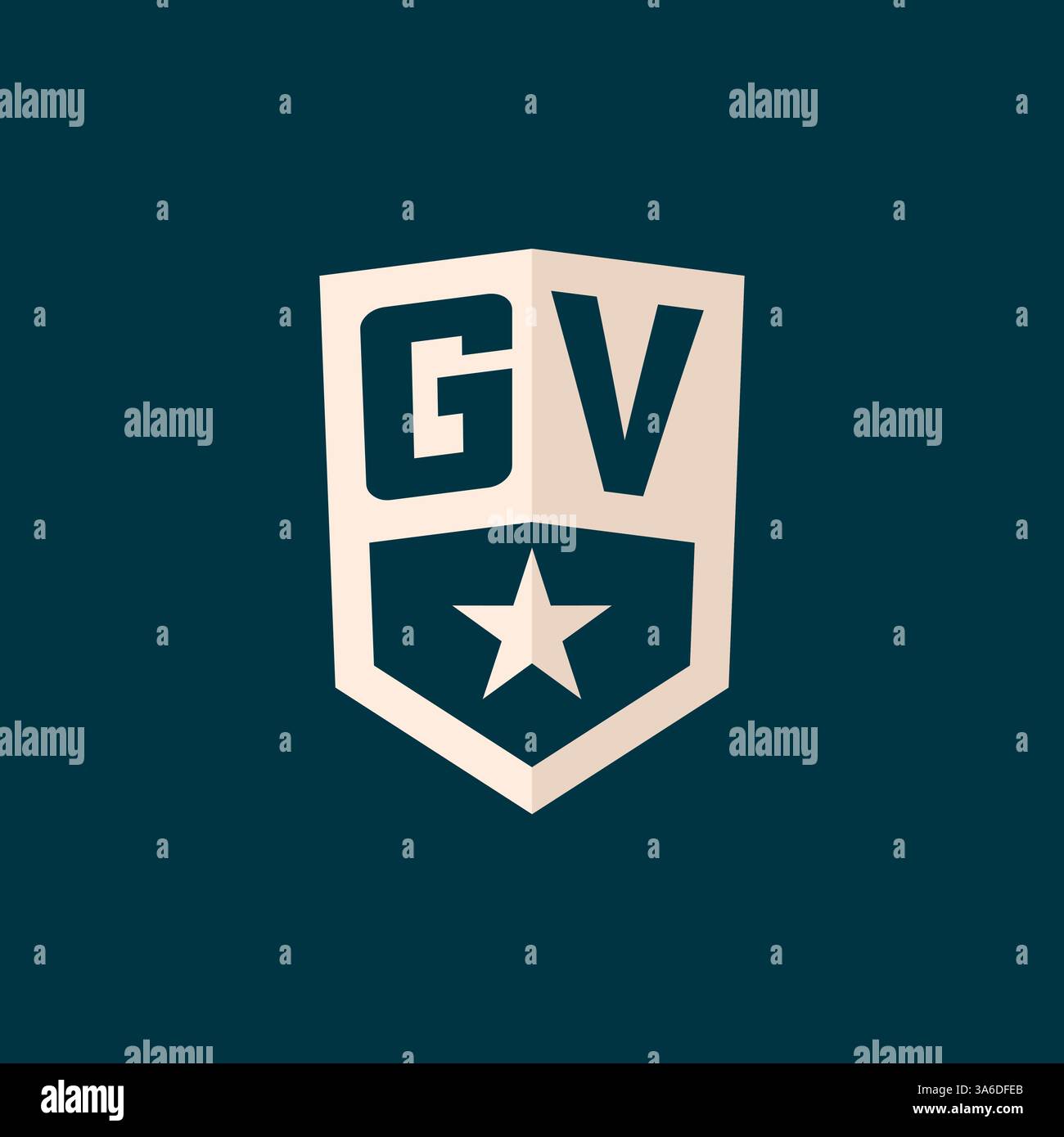 Simbolo iniziale dello scudo a stella con logo GV con semplice grafica vettoriale Illustrazione Vettoriale