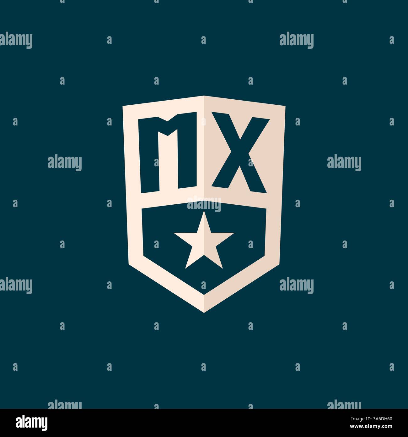 Simbolo iniziale dello scudo a stella con logo MX con semplice grafica vettoriale Illustrazione Vettoriale