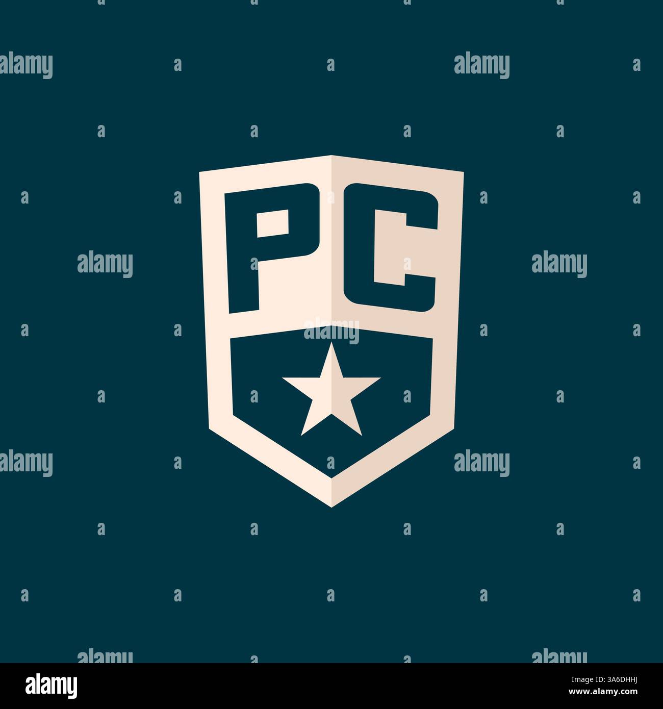 Logo iniziale del PC simbolo di scudo a stella con semplice grafica vettoriale Illustrazione Vettoriale