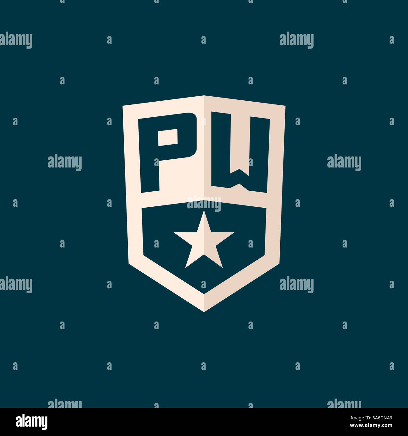 Logo PW iniziale simbolo di scudo a stella con semplice grafica vettoriale Illustrazione Vettoriale