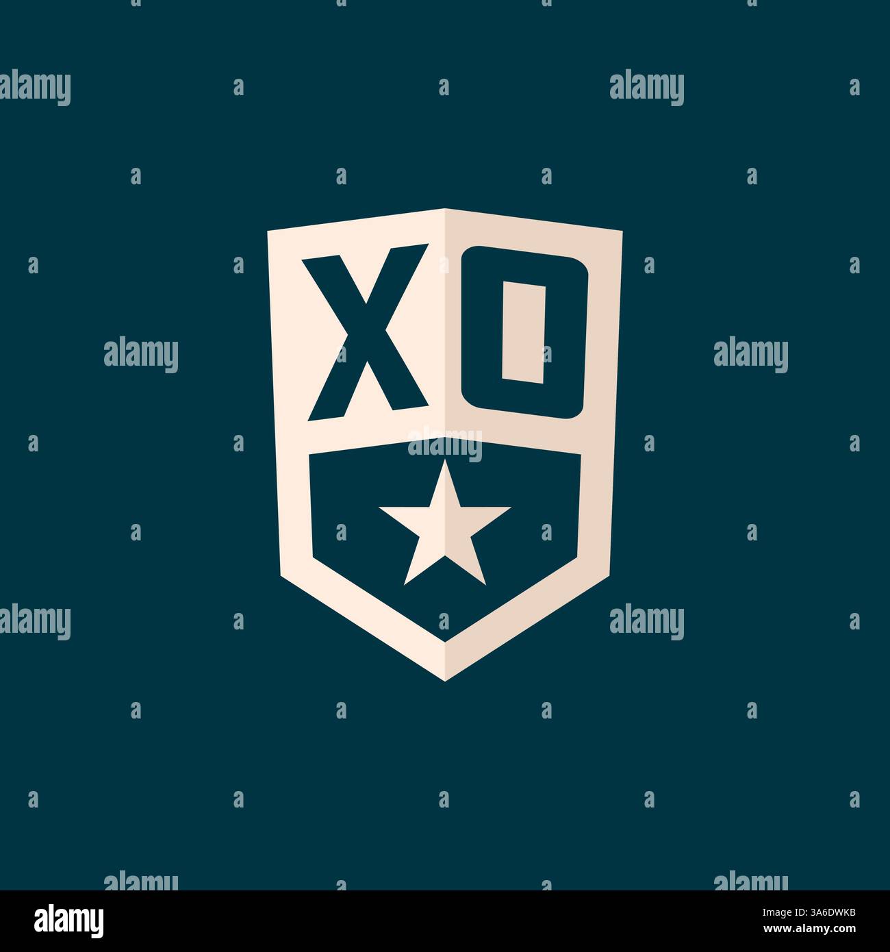 Simbolo iniziale dello scudo a stella con logo XO con semplice grafica vettoriale Illustrazione Vettoriale