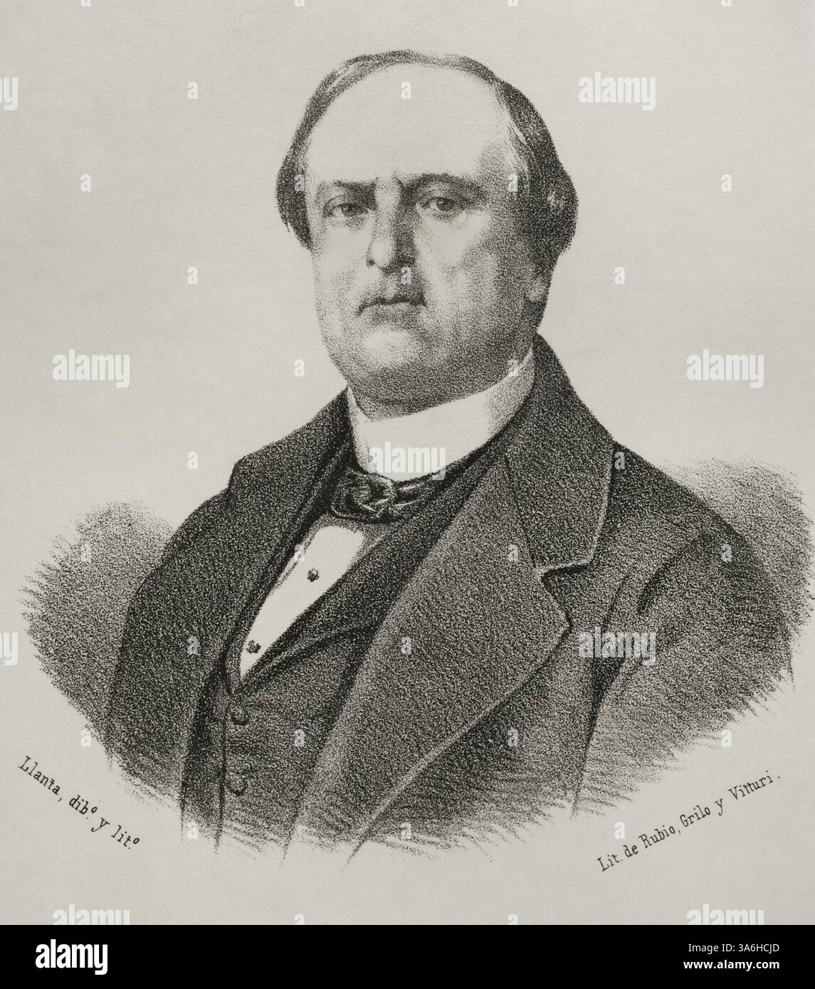 José de Salamanca y Mayol (1811-1883), i marchese di Salamanca e i conte di los Llanos. Aristocratico spagnolo, uomo d'affari e politico. Promotore delle prime linee ferroviarie spagnole. Verticale. Disegno di Llanta. Litografia. "Cronica General de España, Historia Ilustrada y Descriptiva de sus Provincias. Andalusia, 1869'. Foto Stock