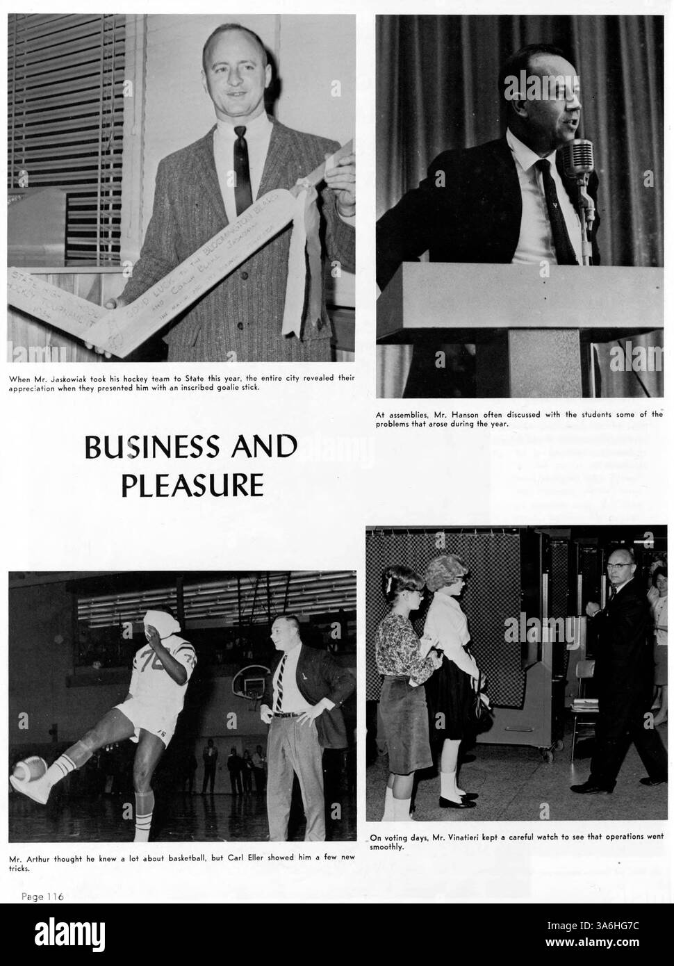 L'annuario "64 Bear" del 1964 della Bloomington High School offre un resoconto dettagliato dell'anno accademico 1963-1964, che mostra le attività degli studenti, le squadre sportive, il coinvolgimento degli insegnanti e i club scolastici. Foto Stock