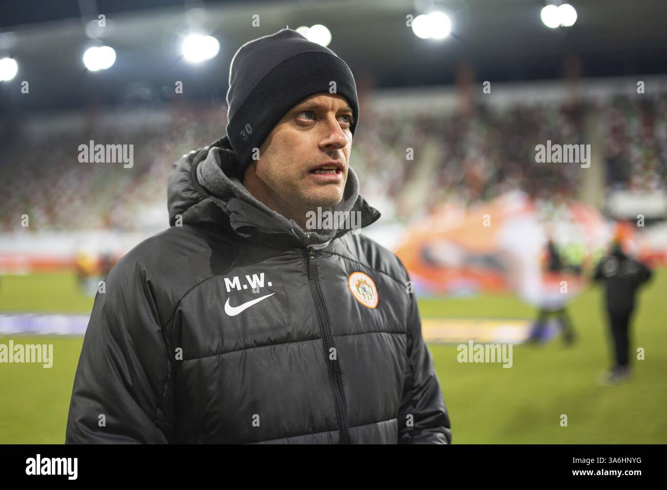 LUBIN, POLONIA - 17 FEBBRAIO 2025: Partita di calcio tra KGHM Zaglebie Lubin e Lechia Danzica. Allenatore di Zaglebie Marcin Wlodarski Foto Stock