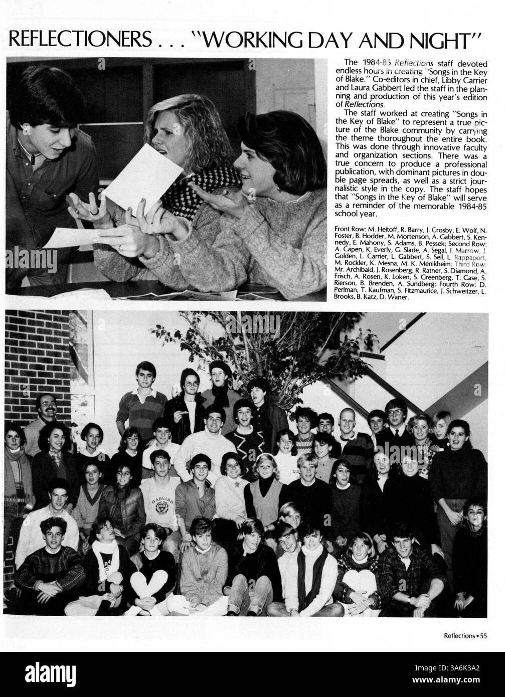 Questo annuario di Blake del 1985, "riflessioni", cattura i principali eventi scolastici, l'atletica, i club studenteschi, il coinvolgimento degli insegnanti e altri aspetti della vita studentesca dell'anno scolastico 1984-1985 alla Blake School. Foto Stock