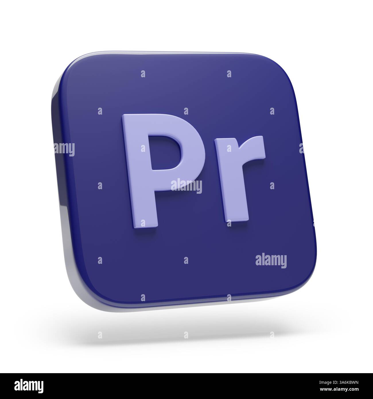 Buenos Aires, Argentina - 16 marzo 2025: Logo tridimensionale di Premiere Pro isolato su sfondo bianco. illustrazione 3d. Foto Stock