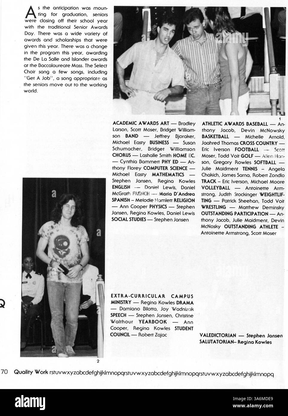 Questo annuario documenta gli aspetti importanti dell'anno scolastico 1986-1987 a De la Salle, con particolare attenzione a studenti, insegnanti, sportivi, club e le varie manifestazioni durante tutto l'anno accademico. Foto Stock