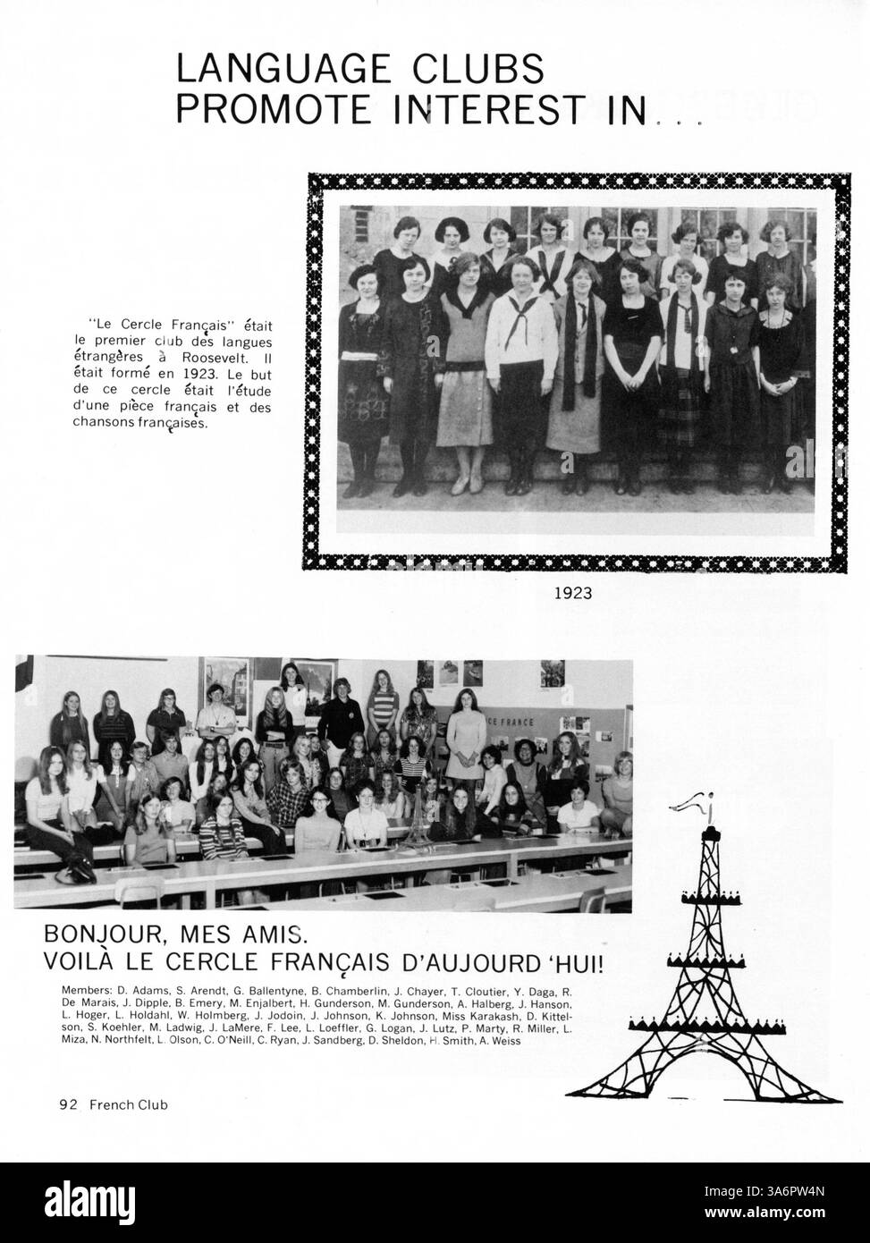 L'annuario Sagamore del 1973 della Roosevelt High School mostra la vita degli studenti, i risultati accademici, le attività extracurriculari e gli eventi sportivi, con una forte enfasi sulla storia afroamericana durante l'anno scolastico 1972-1973. Foto Stock