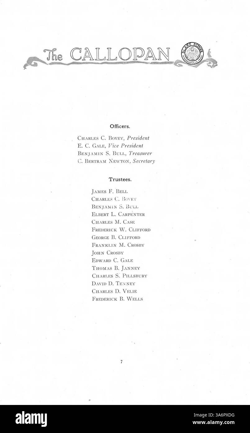 L'annuario "Callopan" 1917 della Blake School registra gli eventi significativi, i club, l'atletica e la vita studentesca dell'anno accademico 1916-1917. Foto Stock