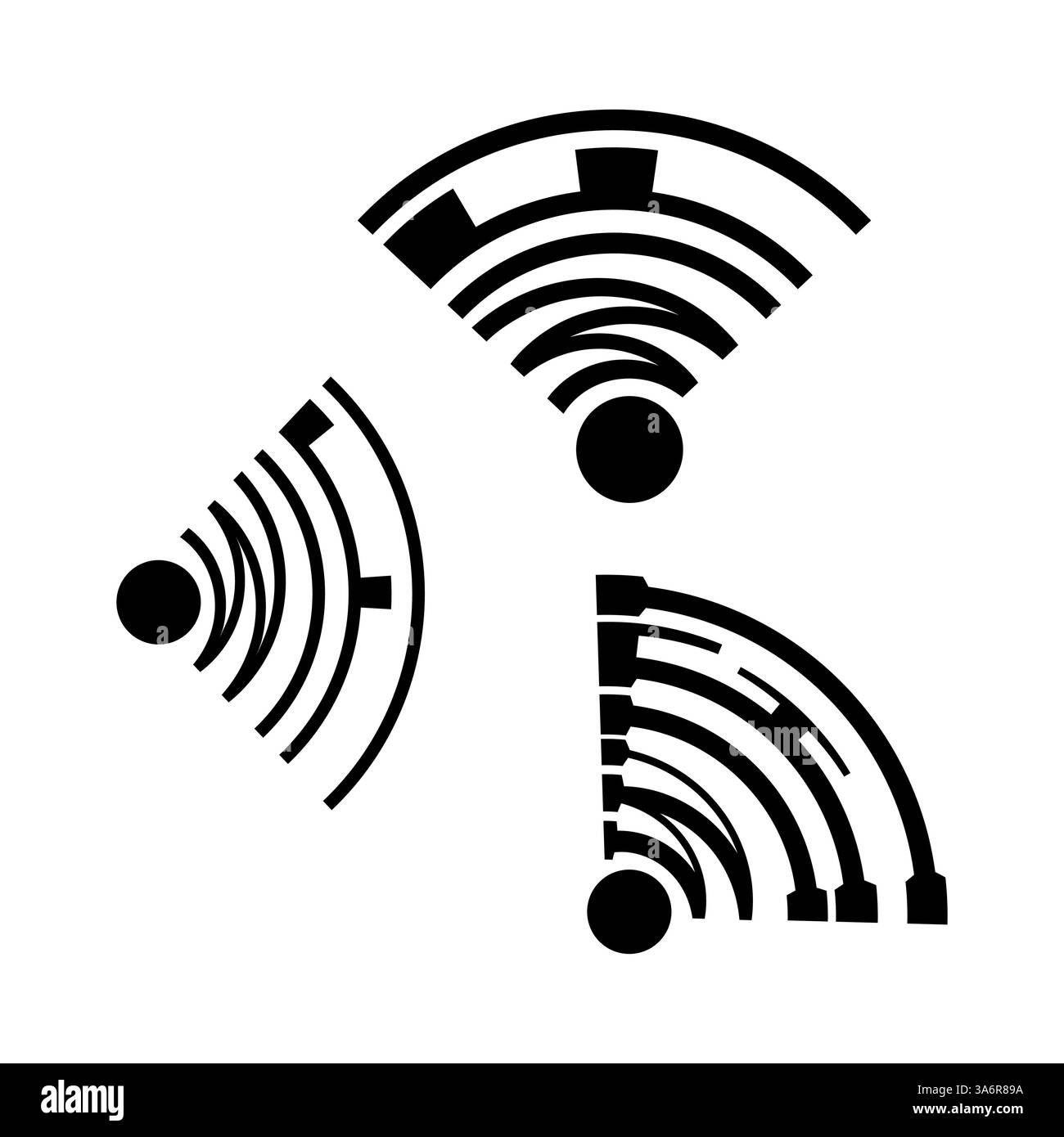 Icona del segnale wireless. Forma della trasmissione digitale. Onde curve nere. Concetto tecnologico. Illustrazione Vettoriale
