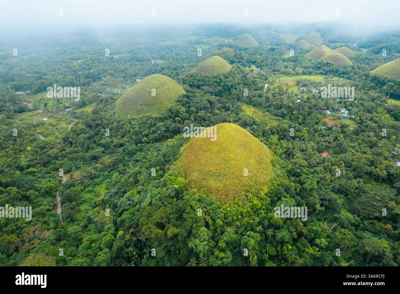 Vista aerea mozzafiato delle Bohol Chocolate Hills, Filippine, Una meraviglia naturale di oltre 1.200 brughiere calcaree, perfetta per viaggi, turismo e Foto Stock