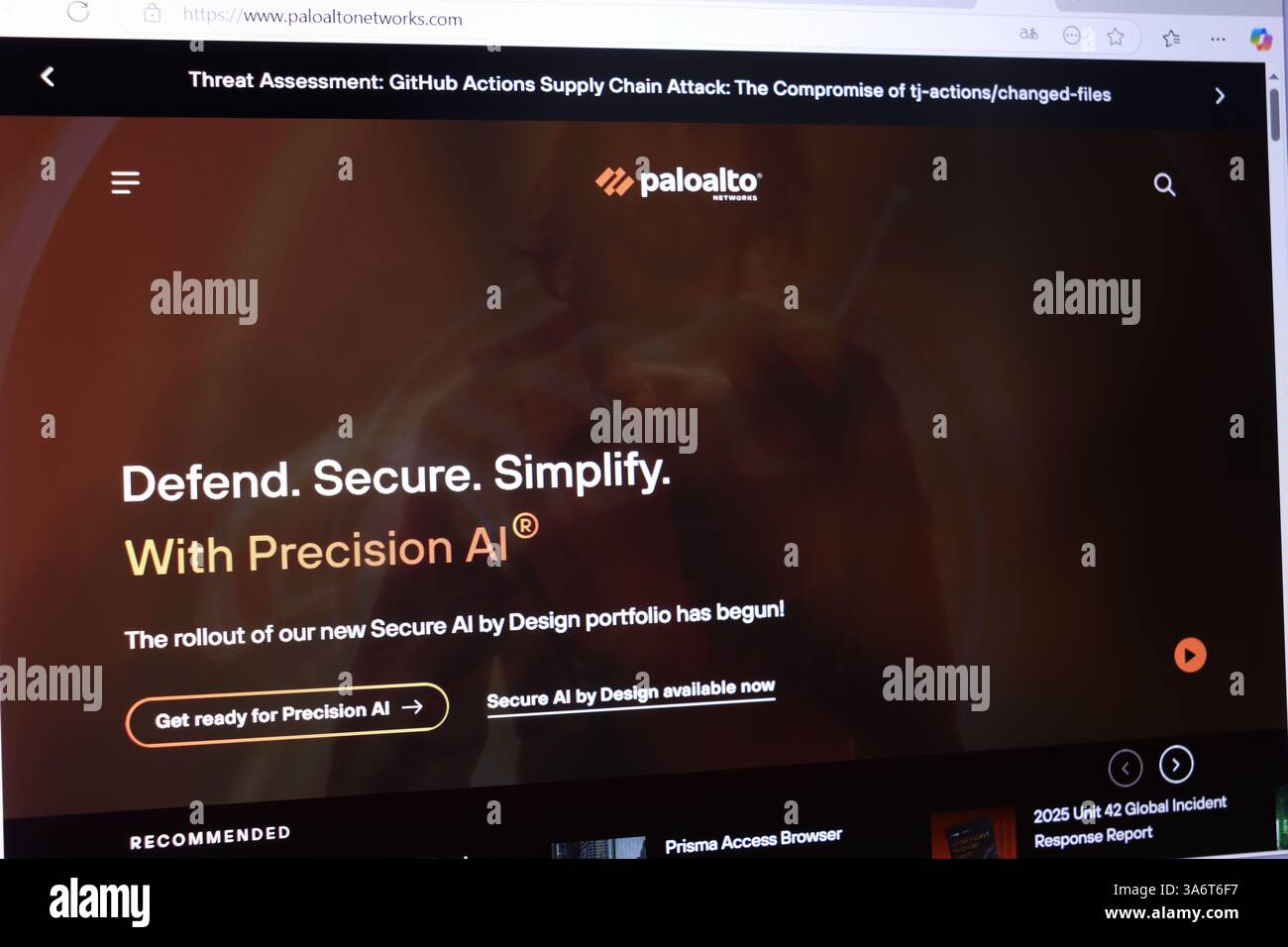 Homepage del sito Web delle reti Palo alto con un design ai sicuro e funzioni di sicurezza di precisione. Foto Stock