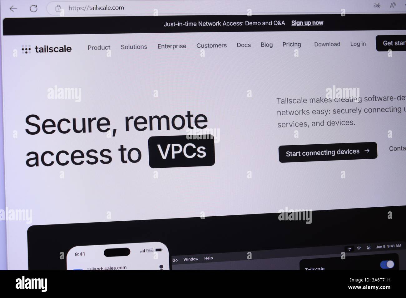 Accesso remoto sicuro ai vpc sull'interfaccia del sito Web di rete su larga scala. Foto Stock