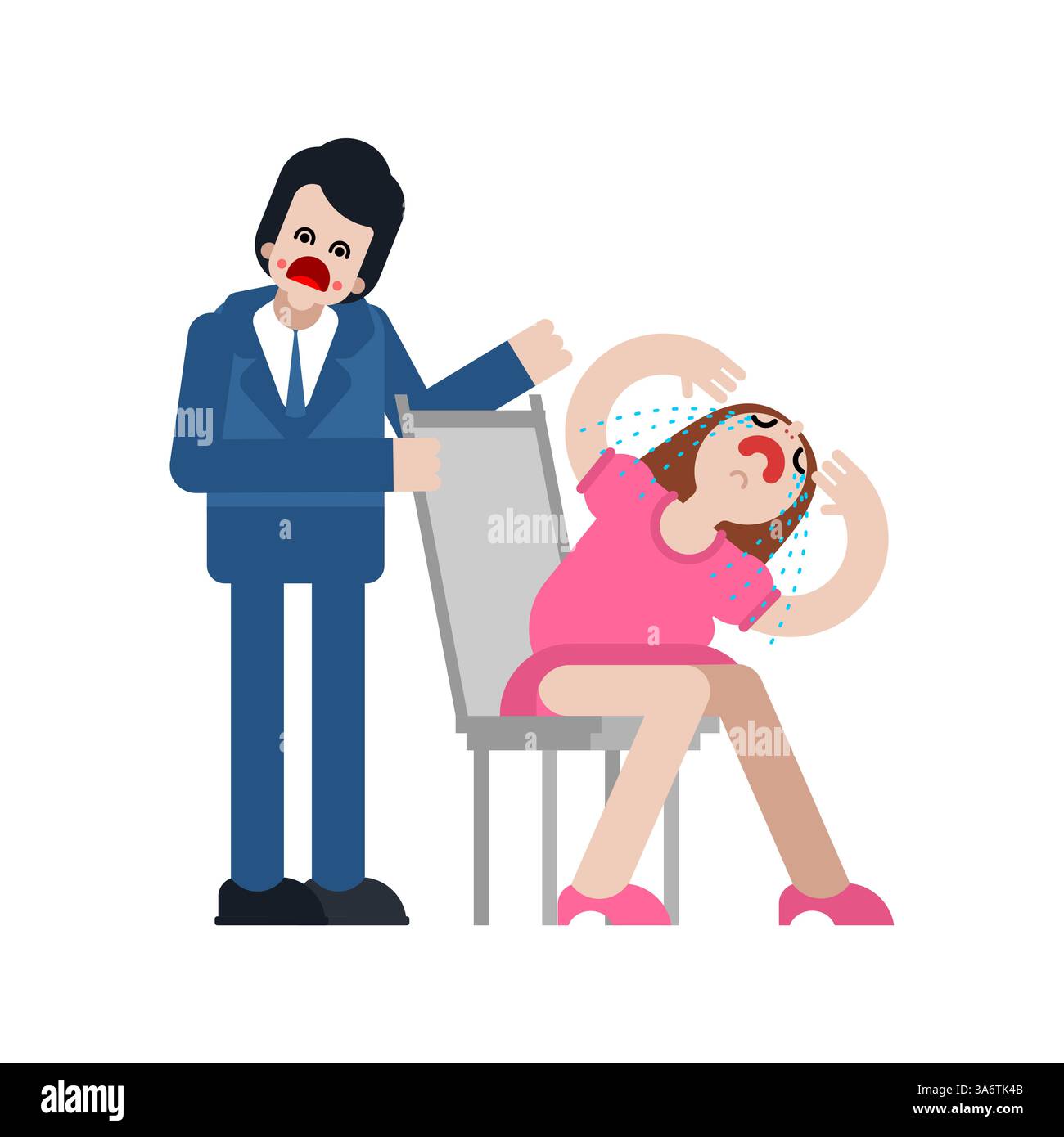 Uomo e donna offesa. L'uomo è colpevole e la donna è irritata. Concetto di risentimento femminile Illustrazione Vettoriale